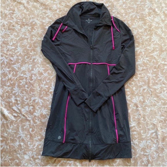 Athleta Spinnaker Long Sun Jacket Gray Asphalt/ Hot Pink Size XS - Picture 3 of 7